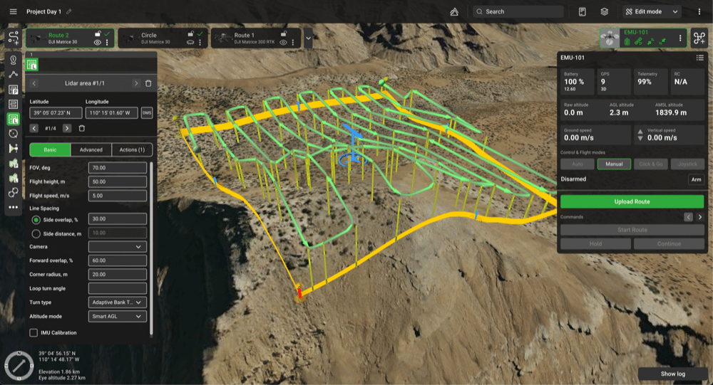 Drone LiDAR area mapping con UgCS